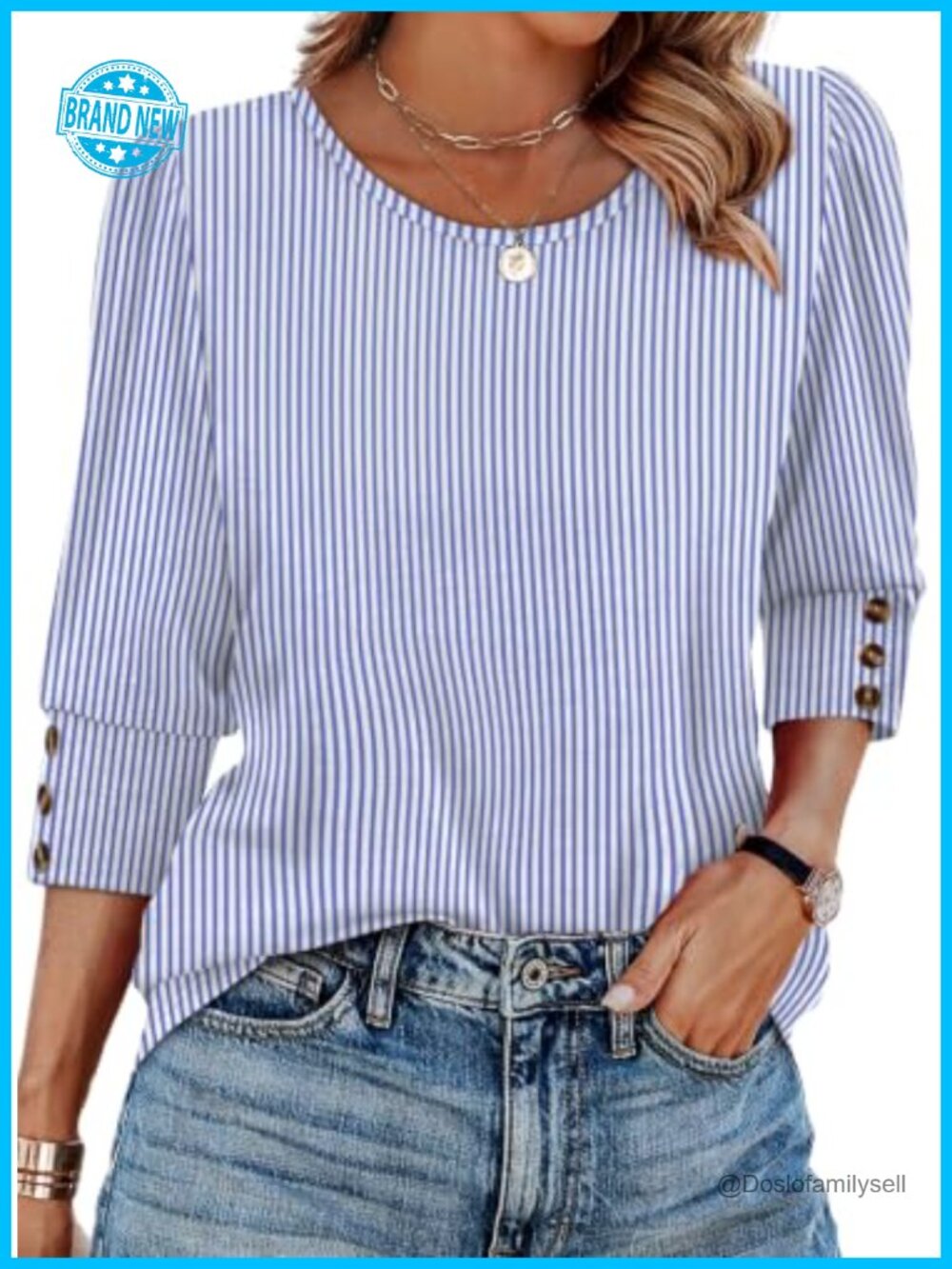 Womens 3/4 Sleeve Button Blouse Flowy Peasant Top